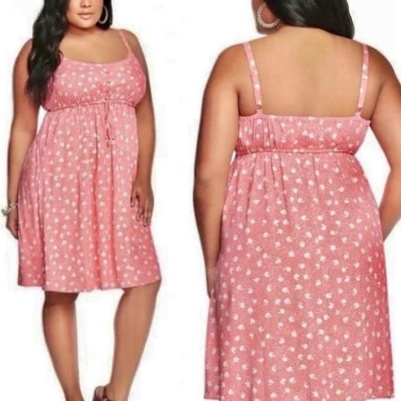Torrid Women’s Floral Coral Skater Dress with‎ Drawstring Elastic Waist Size 1X - Picture 1 of 7